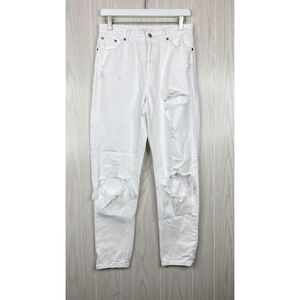 Topshop Mom Distressed Denim High Rise Tapered Jeans White Size 30